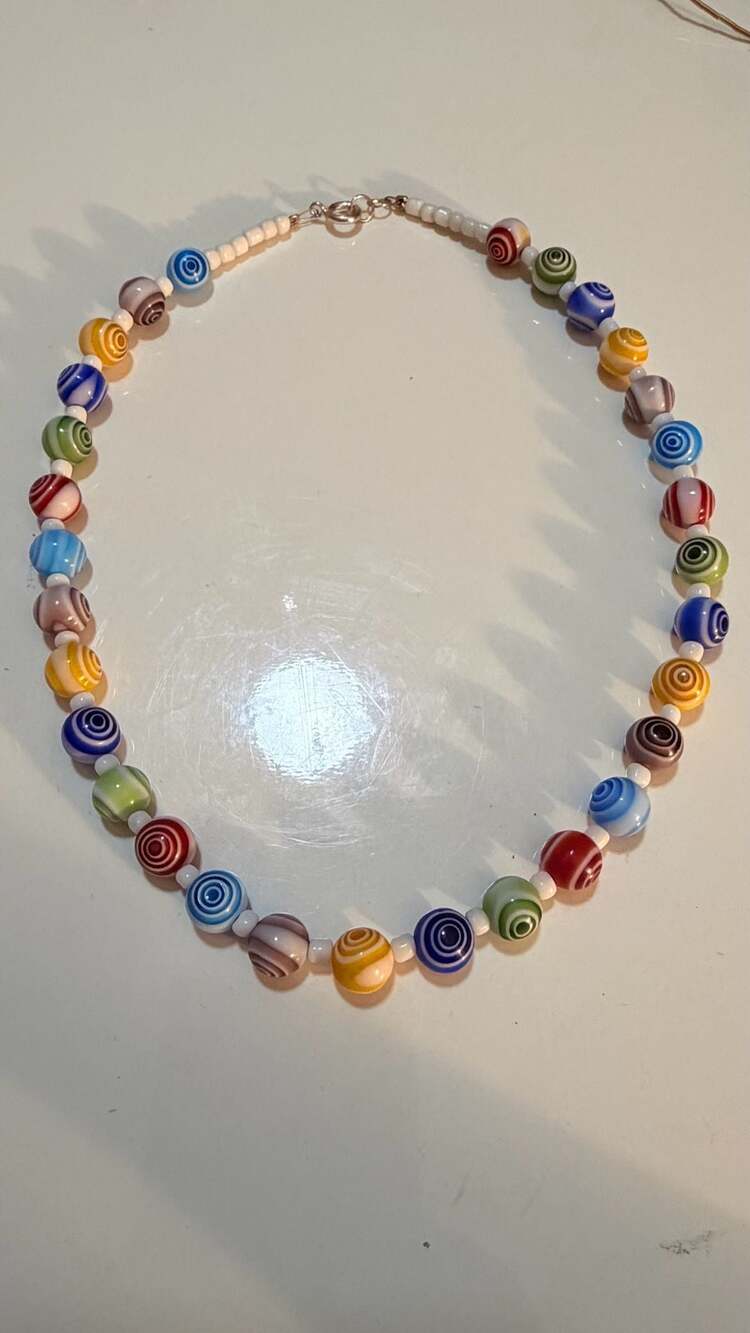 Vintage Multi-Color Bullseye Pattern Glass Bead Necklace